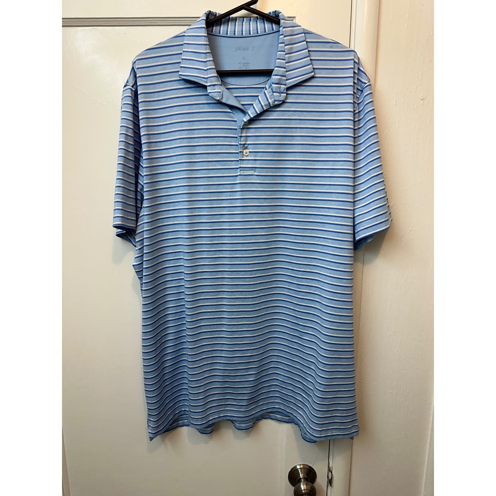 Johnnie-O Mens XL Blue Striped Performance Golf Polo Shirt Short Sleeve Stretch